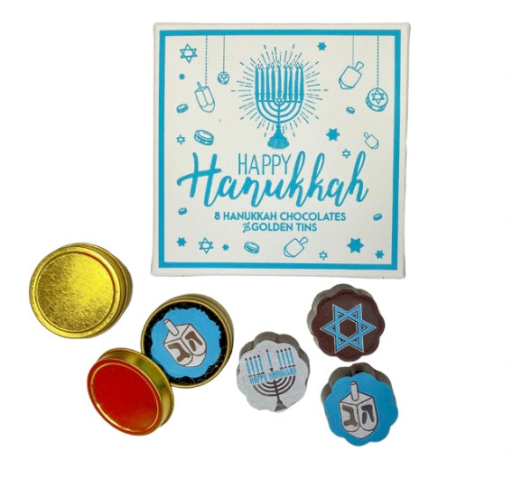 Hanukkah Chocolates - 8 chocolates in golden tins